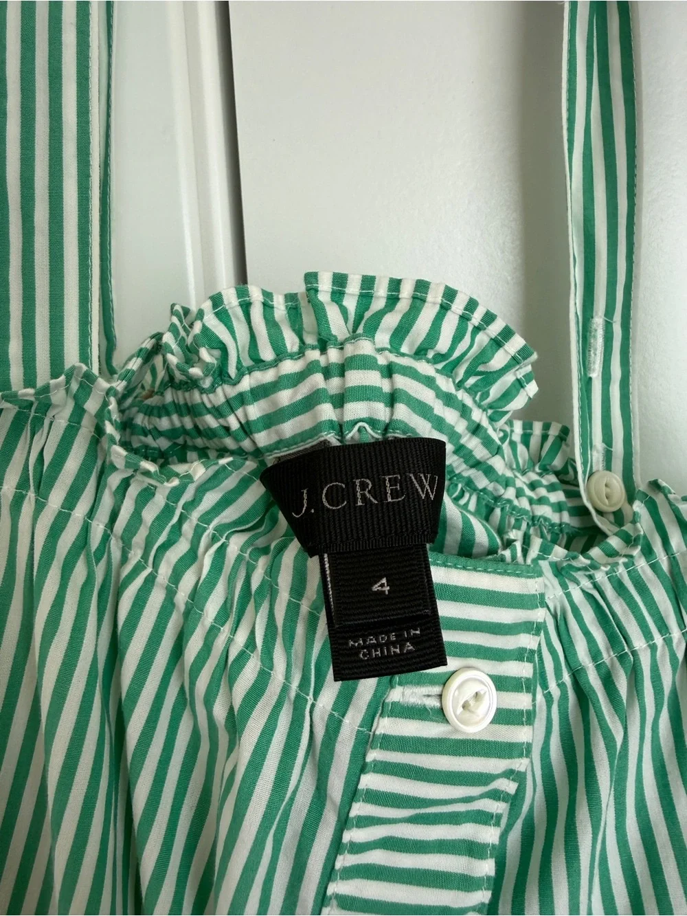 J. Crew Green and White Striped Button-Front Camisole